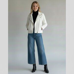 Ann Taylor Cotton Twill White Moto Motorcycle Cropped Jacket Women's Size 10